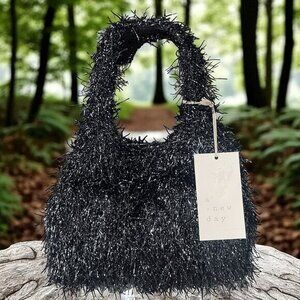 A New Day Black‎ Tinsel Shoulder Bag Fuzzy Y2K Holiday Party Purse Handbag